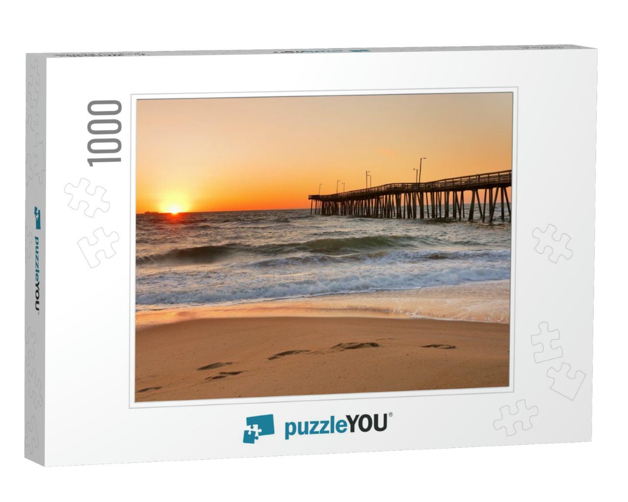 Fishing Pier At Sunrise At Virginia Beach, Virginia, Usa... Jigsaw Puzzle with 1000 pieces