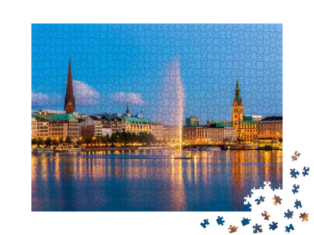 Hamburg Germany Skyline At Dusk... Jigsaw Puzzle with 1000 pieces