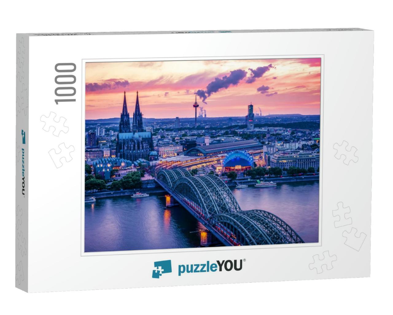 Cologne Skyline During Sunset, Cologne Bridge with Cathed... Jigsaw Puzzle with 1000 pieces