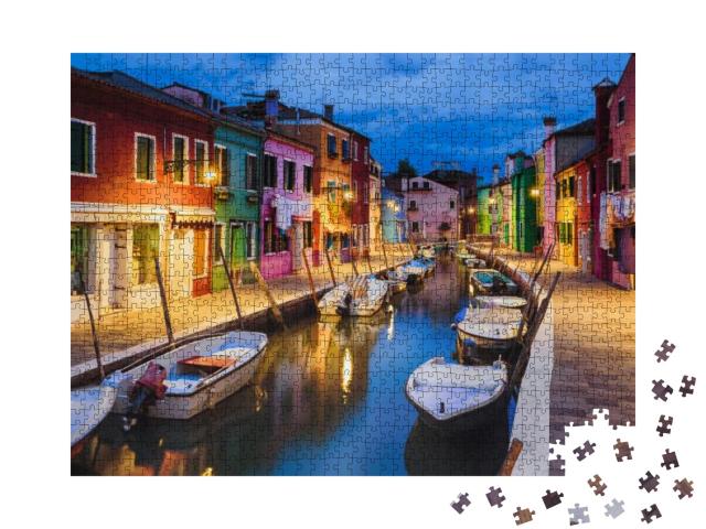 Colorfully Painted Houses Facade on Burano Island in Even... Jigsaw Puzzle with 1000 pieces