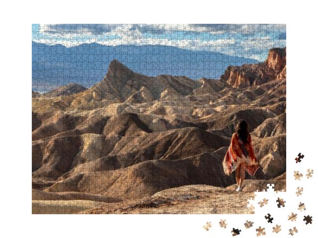 Beautiful Girl At Zabriskie Point Background... Jigsaw Puzzle with 1000 pieces