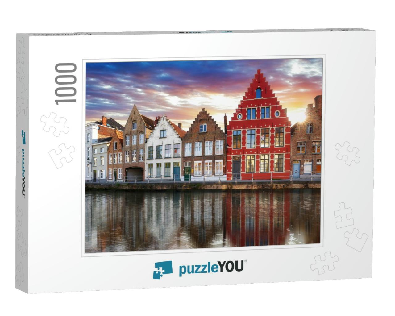Bruges - Canals of Brugge, Belgium, Evening View... Jigsaw Puzzle with 1000 pieces