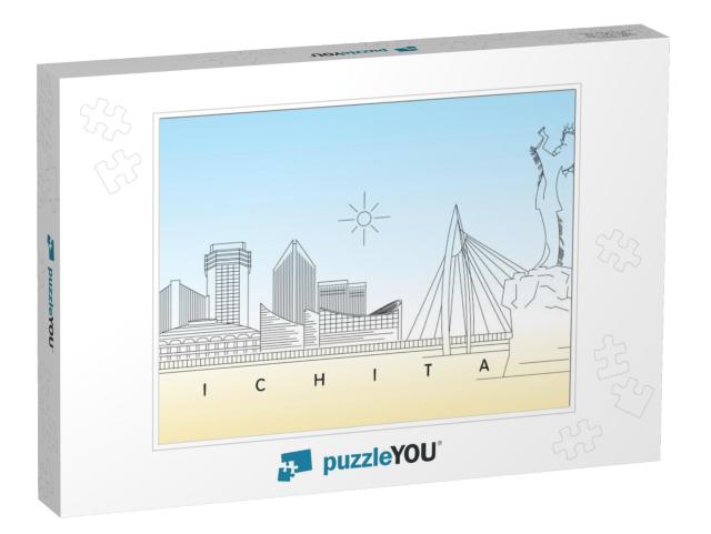 Wichita, Kansas Skyline Vector Illustration & Typography... Jigsaw Puzzle