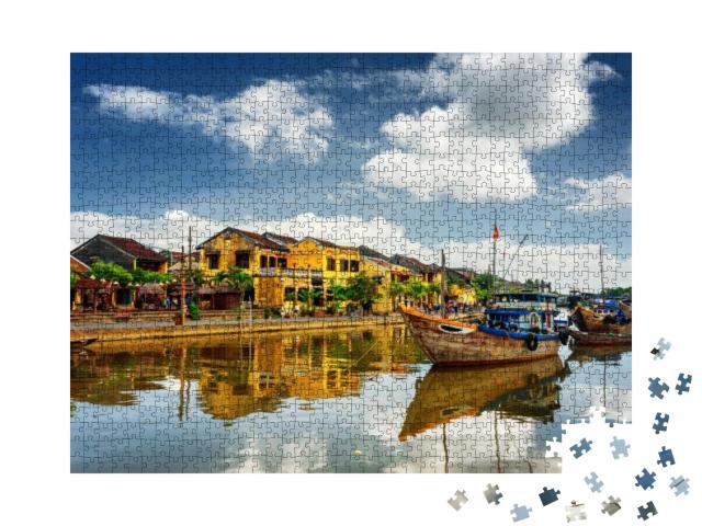 Wooden Boats on the Thu Bon River in Hoi an Ancient Town... Jigsaw Puzzle with 1000 pieces