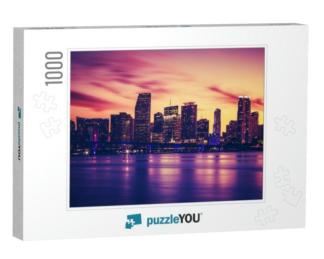 View of Miami At Sunset, Special Photographic Processing... Jigsaw Puzzle with 1000 pieces