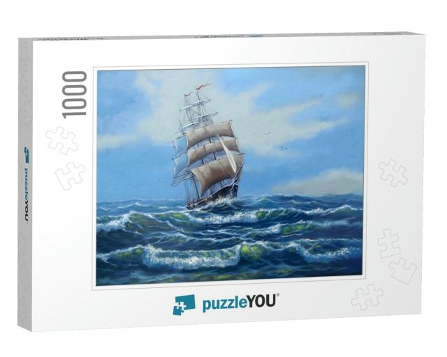 Ship, Sea Oil Paintings Landscape, Art... Jigsaw Puzzle with 1000 pieces