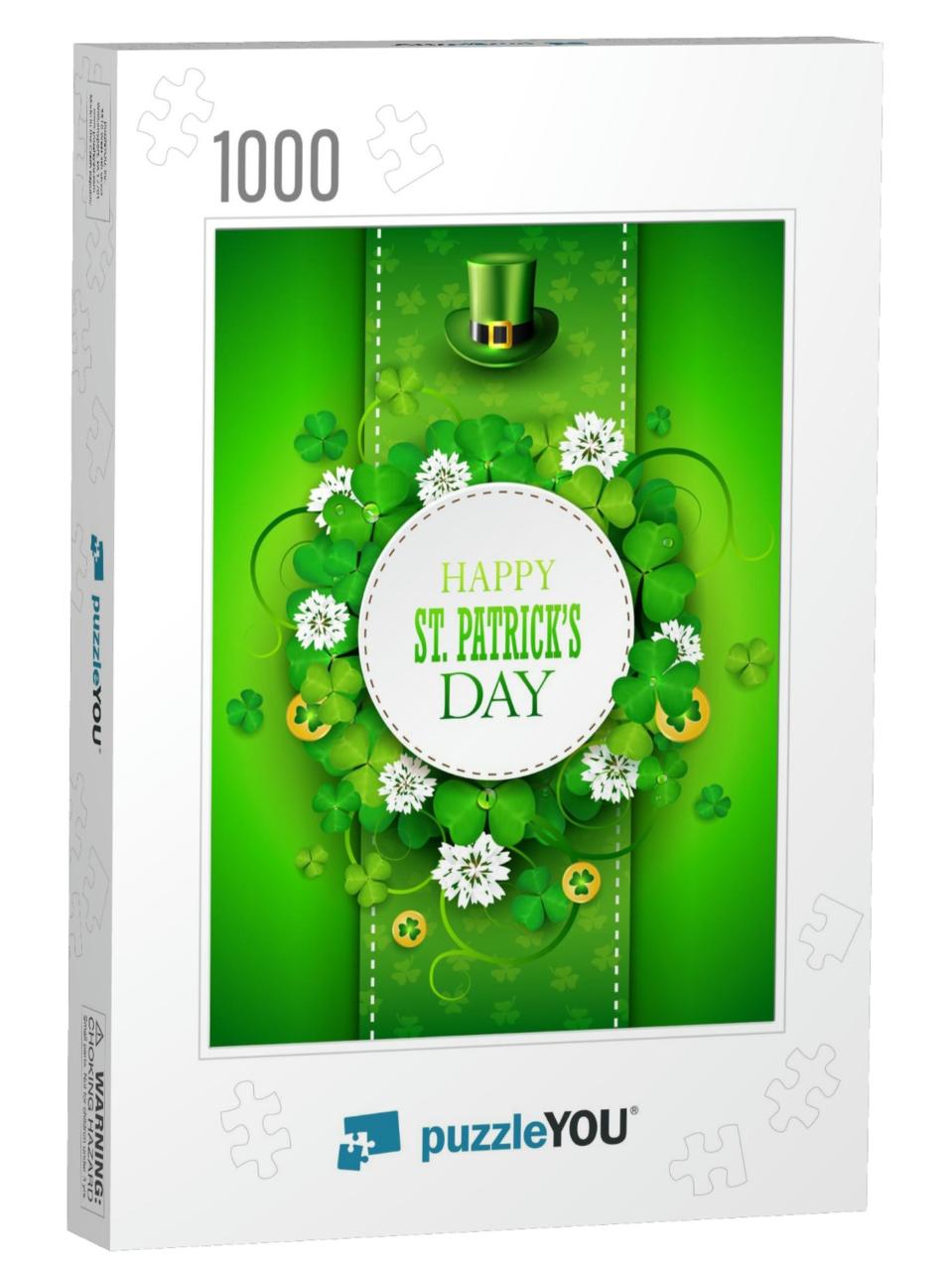 St. Patrick's Day Greeting Card with Clover & Gr... Jigsaw Puzzle with 1000 pieces