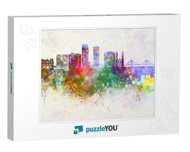 Omaha Skyline in Watercolor Background... Jigsaw Puzzle