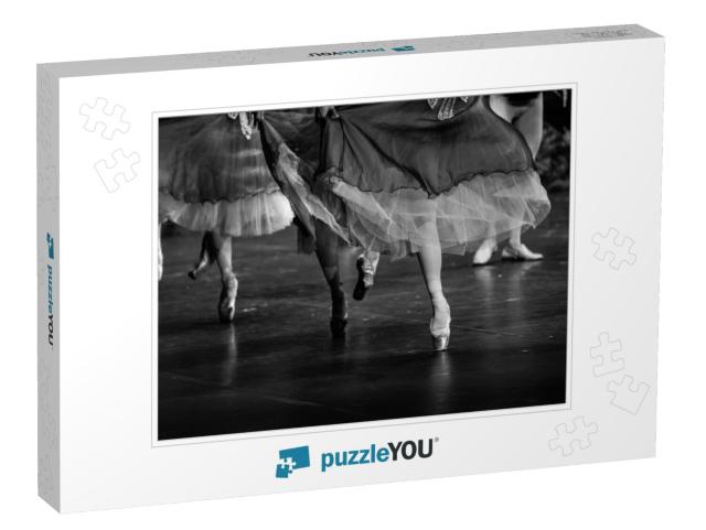 Swan Lake Ballet. Ballerina Feet on Stage. Black & White... Jigsaw Puzzle