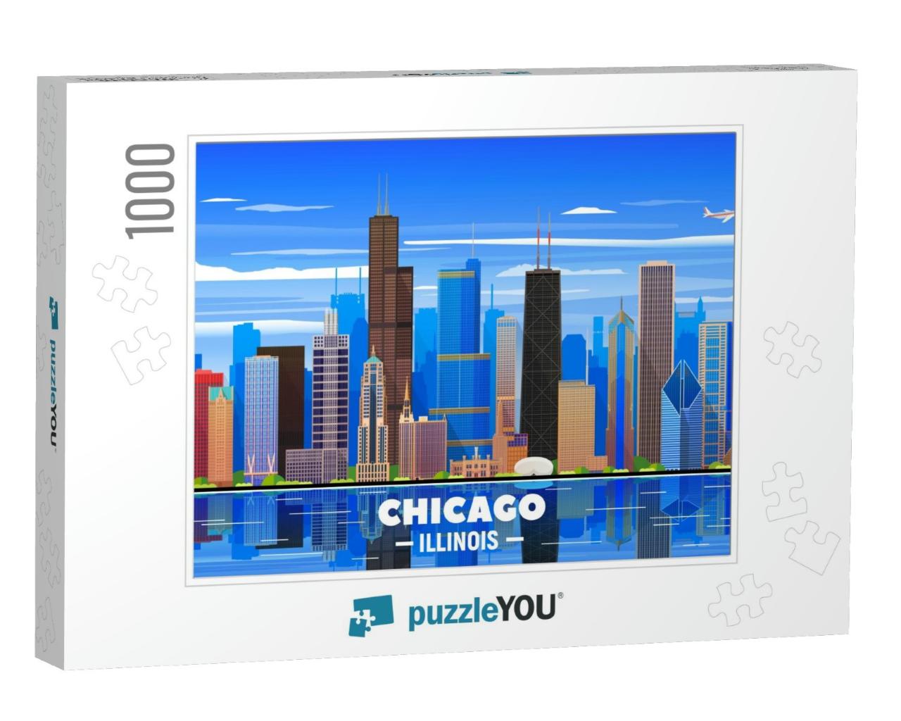 Chicago Skyline on a Background. Flat Vector Illustration... Jigsaw Puzzle with 1000 pieces