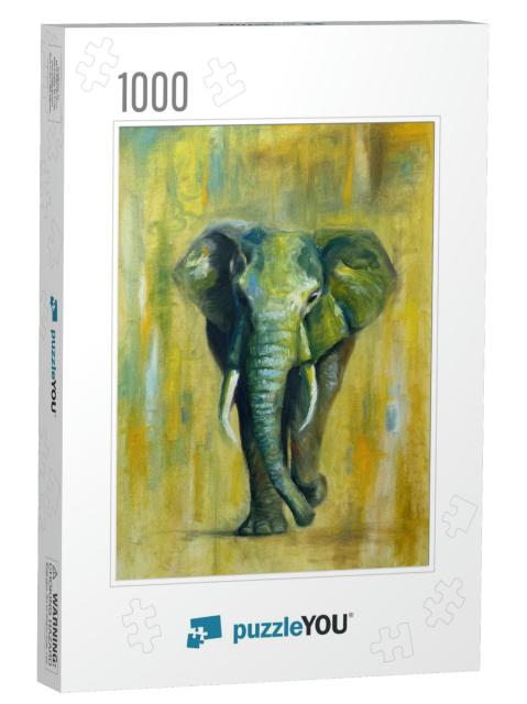 Elephant Oil Painting, Colorful & Abstract. Hand Made Pai... Jigsaw Puzzle with 1000 pieces