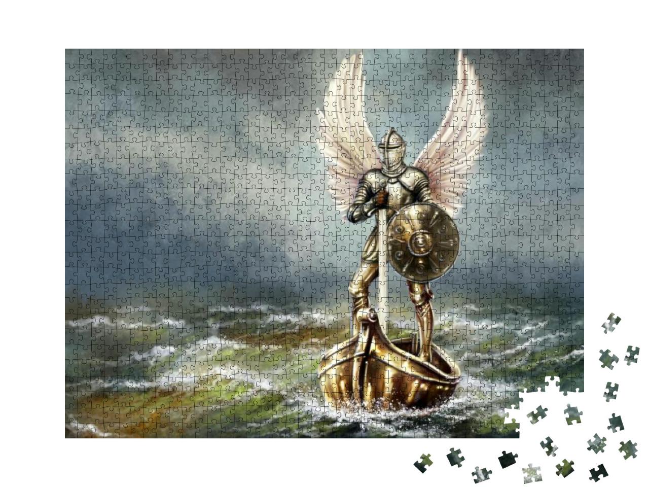 Digital Oil Paintings Sea Landscape, Angel with a Shield... Jigsaw Puzzle with 1000 pieces