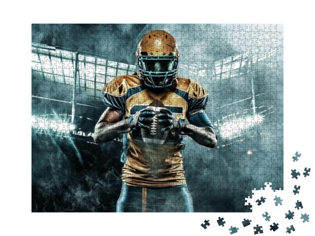 American Football Sportsman Player on Stadium with Lights... Jigsaw Puzzle with 1000 pieces