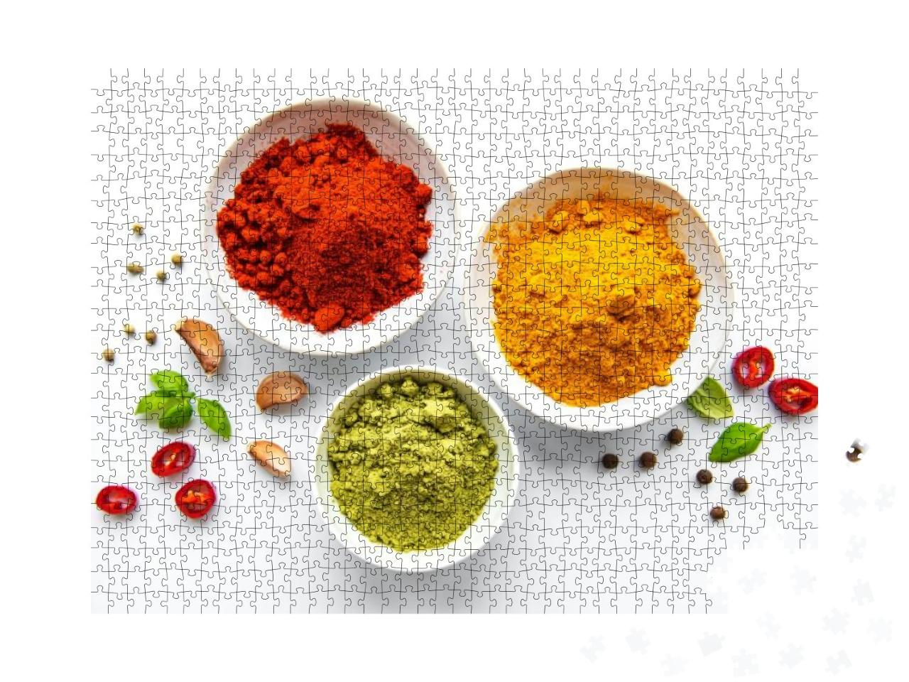 Various Spices Isolated on White Background, Top View... Jigsaw Puzzle with 1000 pieces