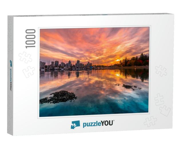Vancouver Stanley Park Harbourfont Sunset Reflections in... Jigsaw Puzzle with 1000 pieces