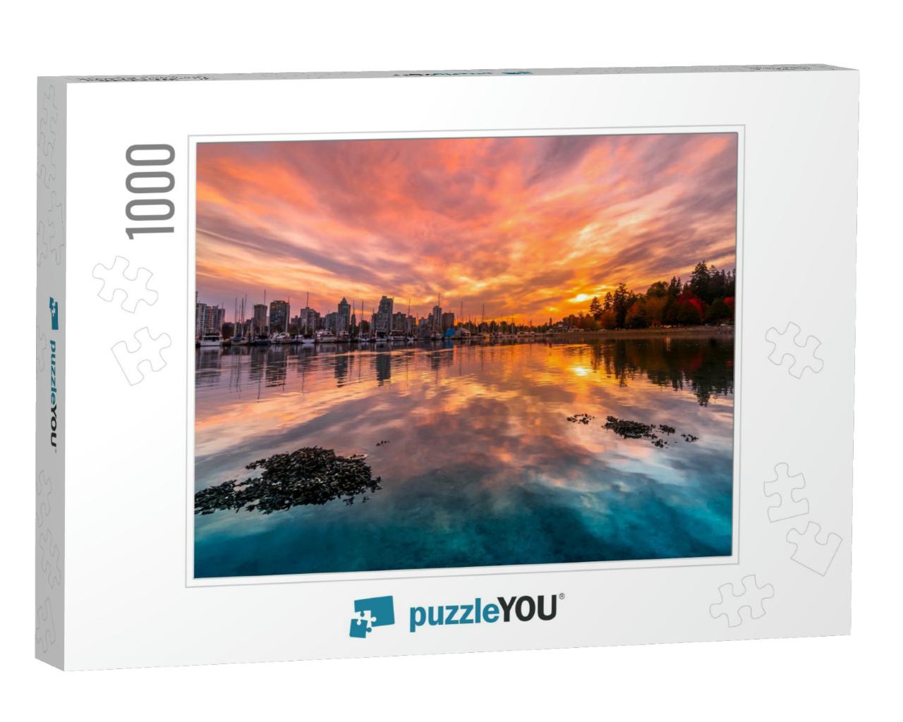 Vancouver Stanley Park Harbourfont Sunset Reflections in... Jigsaw Puzzle with 1000 pieces