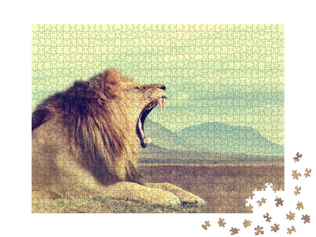 Wild African Lion. Vintage Effect. National Park of Kenya... Jigsaw Puzzle with 1000 pieces