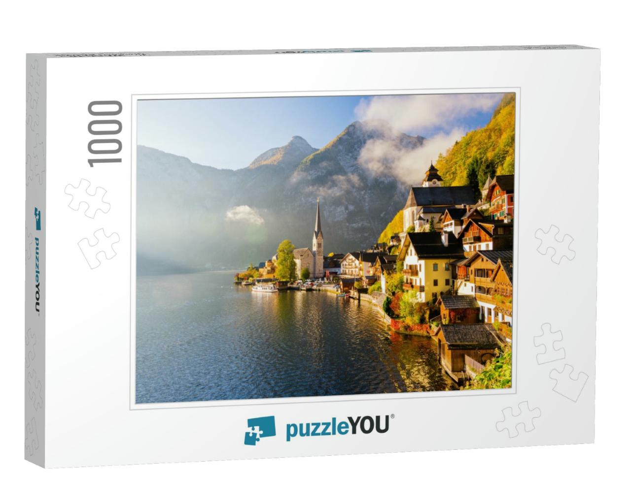 Amazing Morning View on Famous Mountain Town Hallstatt on... Jigsaw Puzzle with 1000 pieces