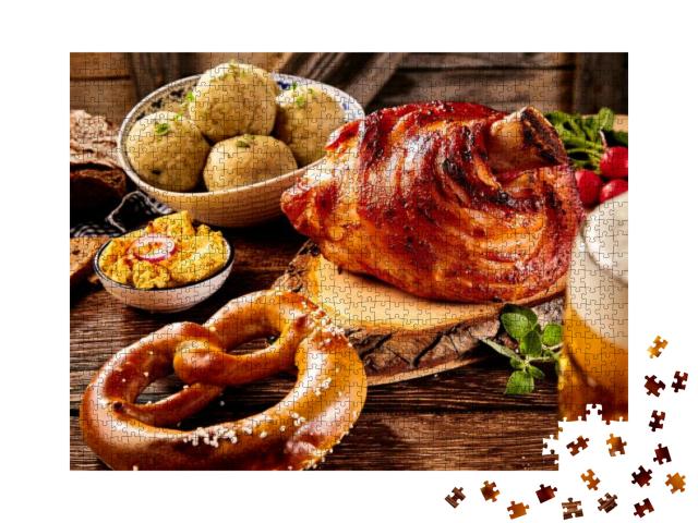 Traditional German Cuisine, Schweinshaxe Roasted Ham Hock... Jigsaw Puzzle with 1000 pieces