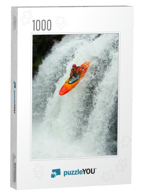 Kayaker Jumping from a Waterfall... Jigsaw Puzzle with 1000 pieces