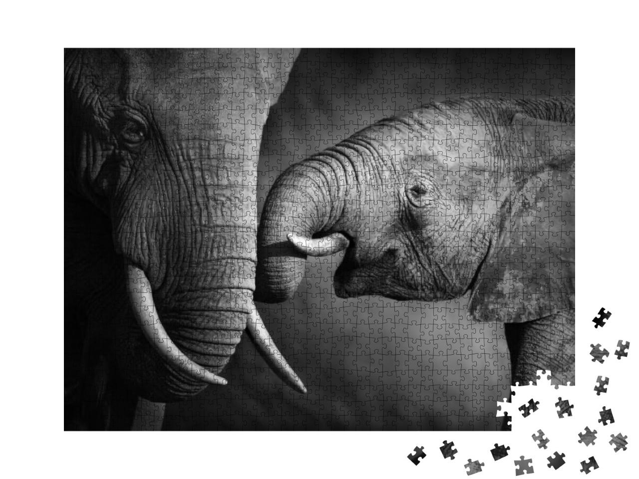 Elephants Showing Affection Artistic Processing... Jigsaw Puzzle with 1000 pieces