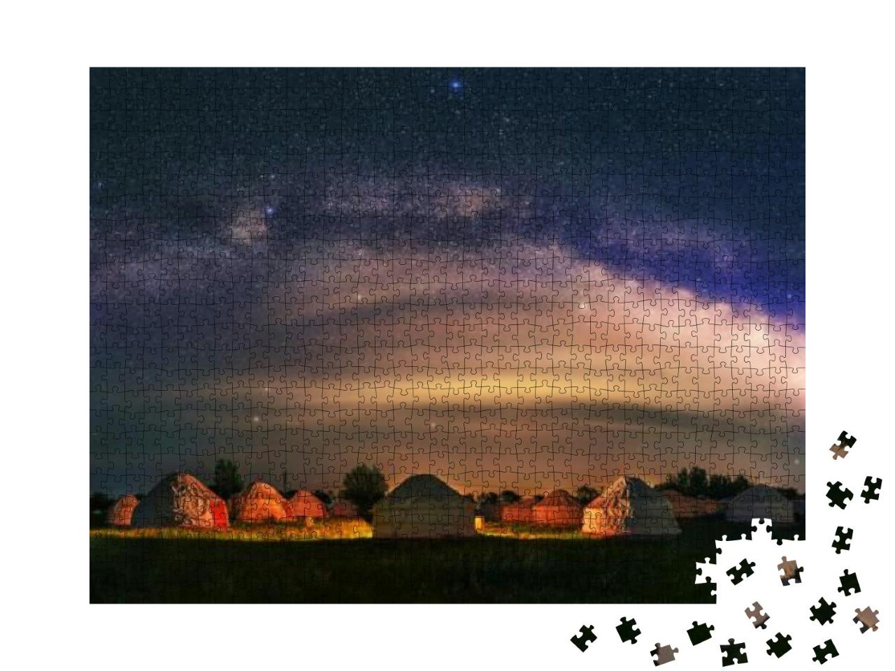 Under the Bright Milky Way, Mongolia Yurts on the Grassla... Jigsaw Puzzle with 1000 pieces