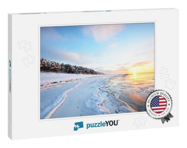 Panoramic View of the Frozen Baltic Sea Shore At Sunset... Jigsaw Puzzle