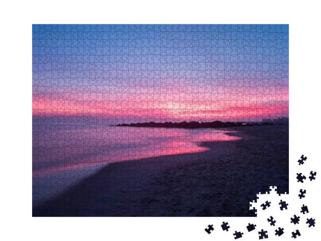 Dramatic Sunset on Coney Island Beach in Brooklyn, New Yo... Jigsaw Puzzle with 1000 pieces