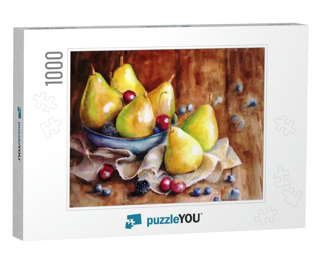 Still Life of Ripe Yellow Juicy Pears, Blackberries, Blue... Jigsaw Puzzle with 1000 pieces