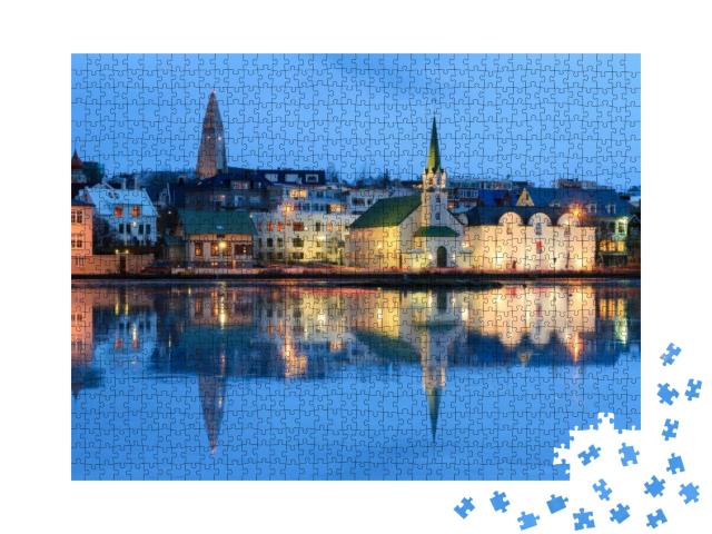 Beautiful Reflection of the Cityscape of Reykjavik in Lak... Jigsaw Puzzle with 1000 pieces