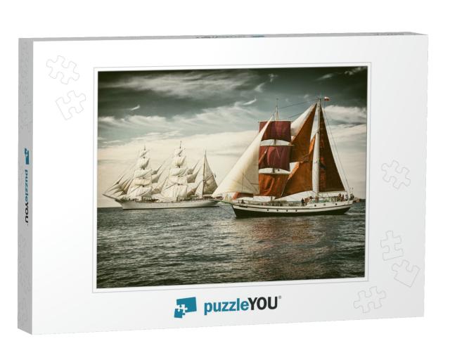 Sailing Ships Under Sail. Toned Image & Blur. Retro Style... Jigsaw Puzzle