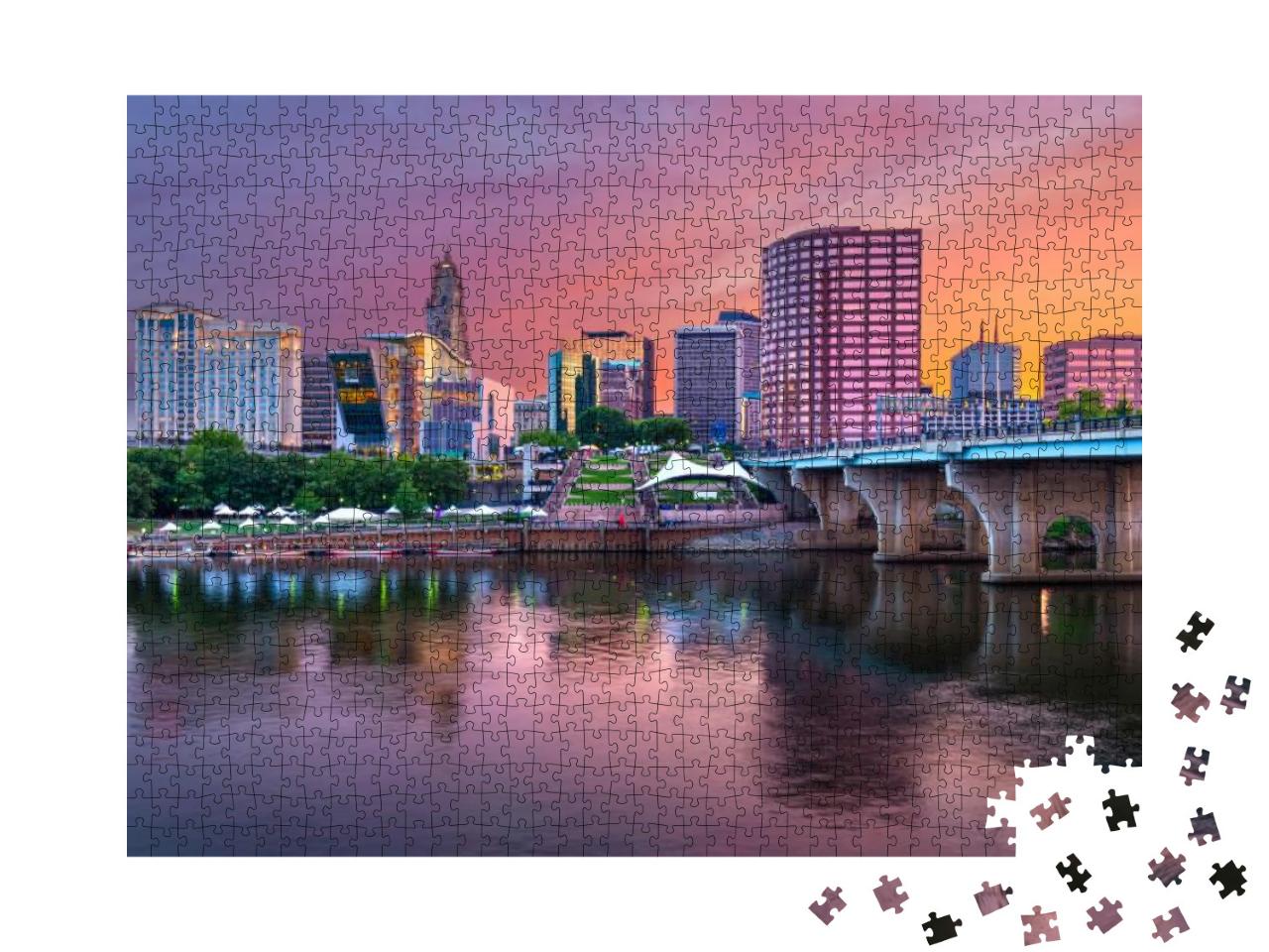 Hartford, Connecticut, USA Downtown Skyline & River At Dus... Jigsaw Puzzle with 1000 pieces