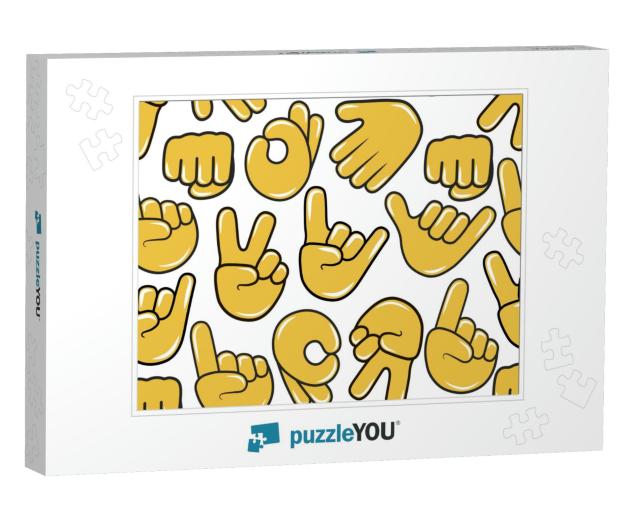 Hold, Ok, Rock, Call Me, Pointing Up & Victory Hand Emoji... Jigsaw Puzzle