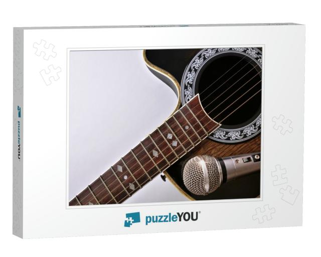 Acoustic Guitar & Microphone Isolated on White T... Jigsaw Puzzle