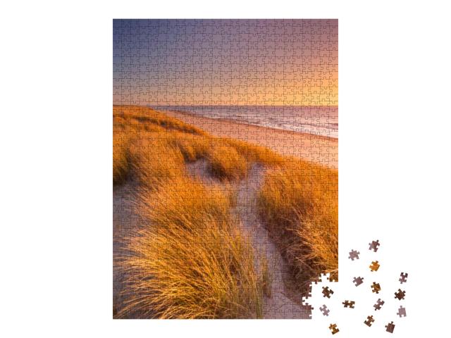 Tall Dunes with Dune Grass & a Wide Beach Below. Photogra... Jigsaw Puzzle with 1000 pieces