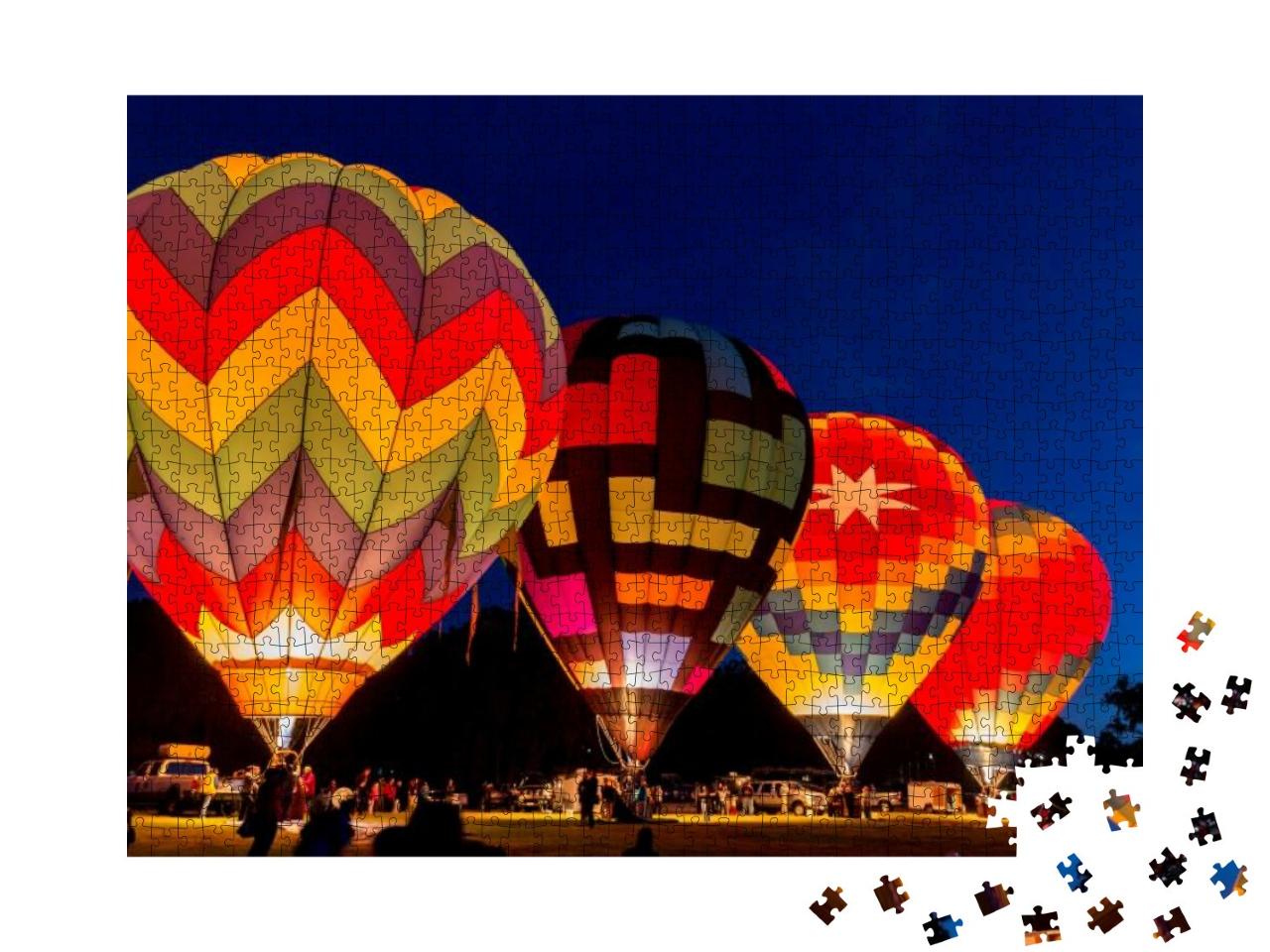 Four Hot Air Balloons Preparing to Rise in the Early Morn... Jigsaw Puzzle with 1000 pieces