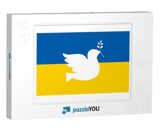 Flag of Ukraine with a Dove of Peace Illustration. Russia... Jigsaw Puzzle