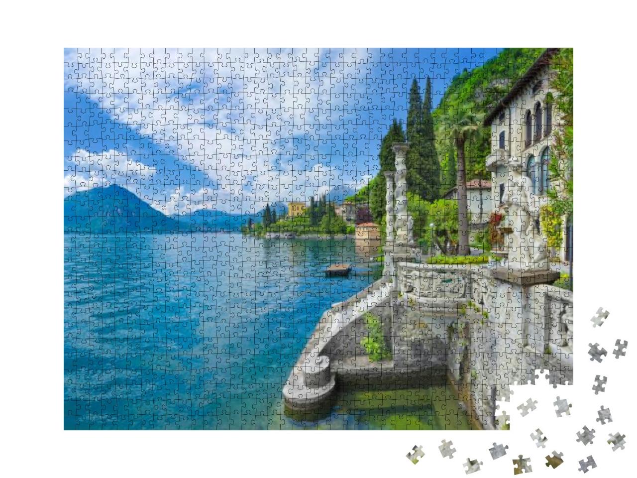 Sunny Panorama At Lake Como with Baroque Park... Jigsaw Puzzle with 1000 pieces