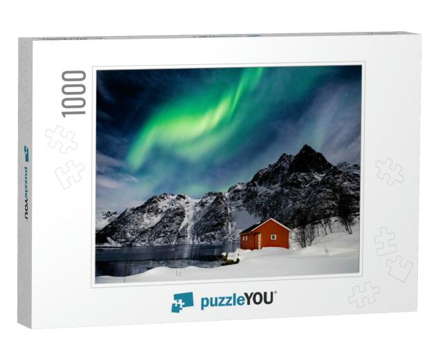 Lofoten Islands, Svolvaer, Northern Lights Over a Frozen... Jigsaw Puzzle with 1000 pieces