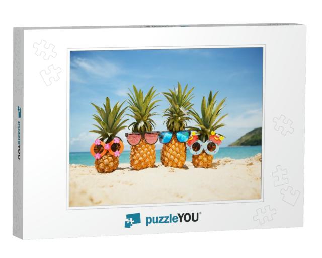 Family of Funny Attractive Pineapples in Stylish Sunglass... Jigsaw Puzzle