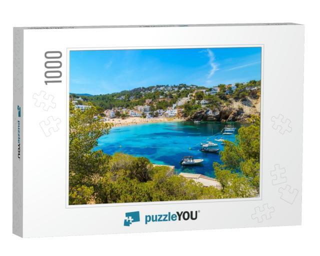 Fishing & Sailing Boats on Blue Sea Water in Cala Vadella... Jigsaw Puzzle with 1000 pieces