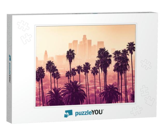 Los Angeles Skyline with Palm Trees in the Foreground... Jigsaw Puzzle