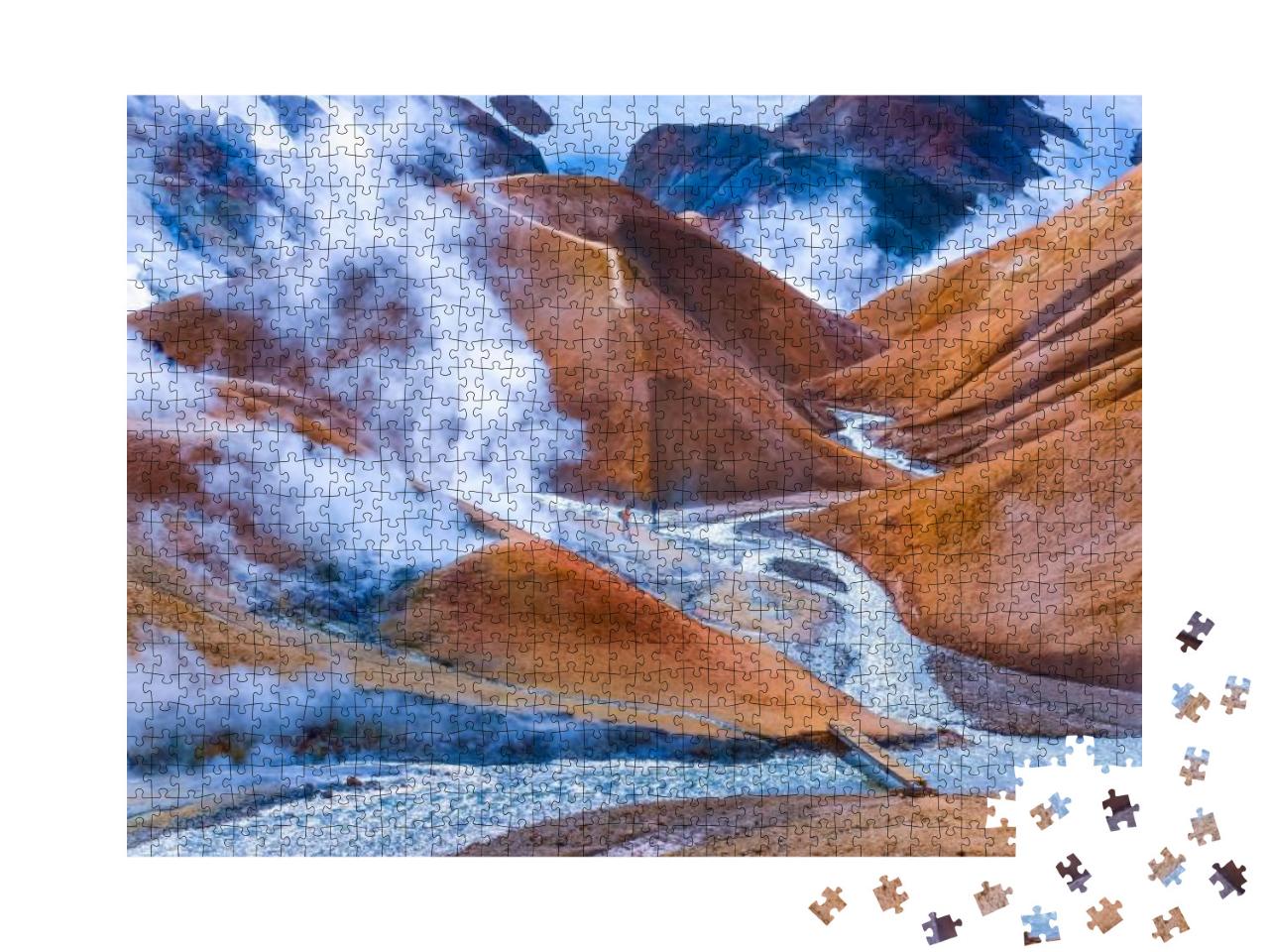 Landscape View of Geothermal Smoking Field with People, K... Jigsaw Puzzle with 1000 pieces