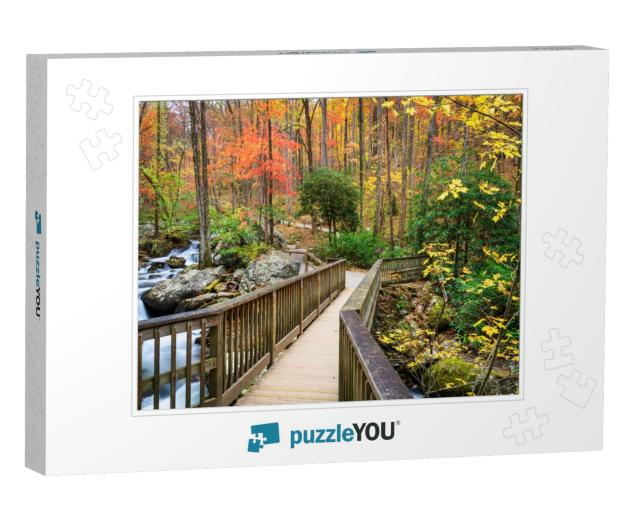 Bridge to Anna Ruby Falls, Georgia, USA in Autumn... Jigsaw Puzzle
