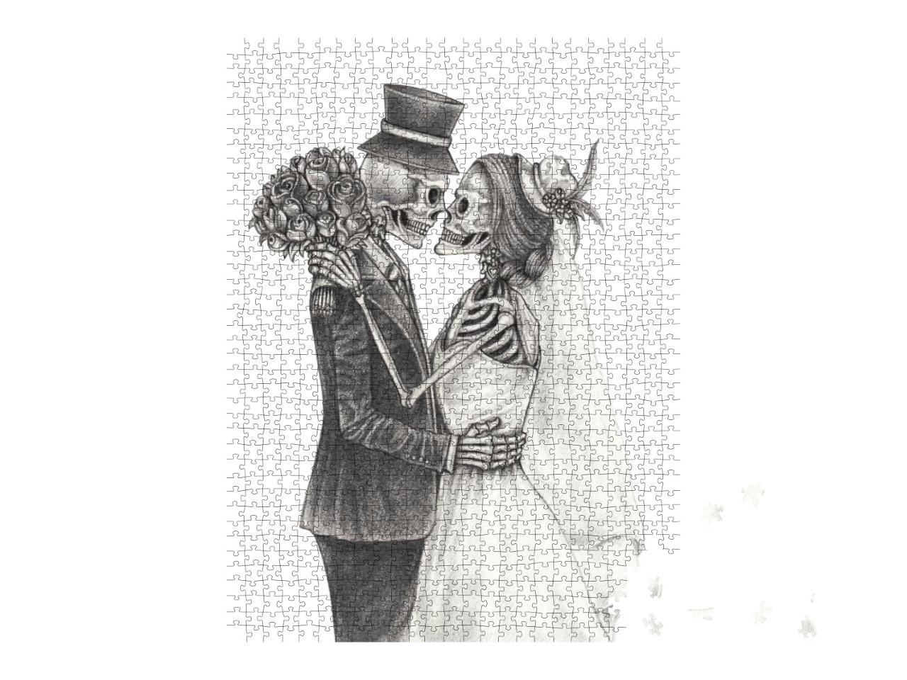 Couple Wedding Skulls. Hand Drawing on Paper... Jigsaw Puzzle with 1000 pieces