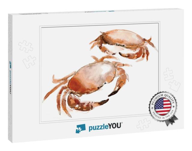 A Watercolor Painting of Two Crabs, Isolated on A... Jigsaw Puzzle