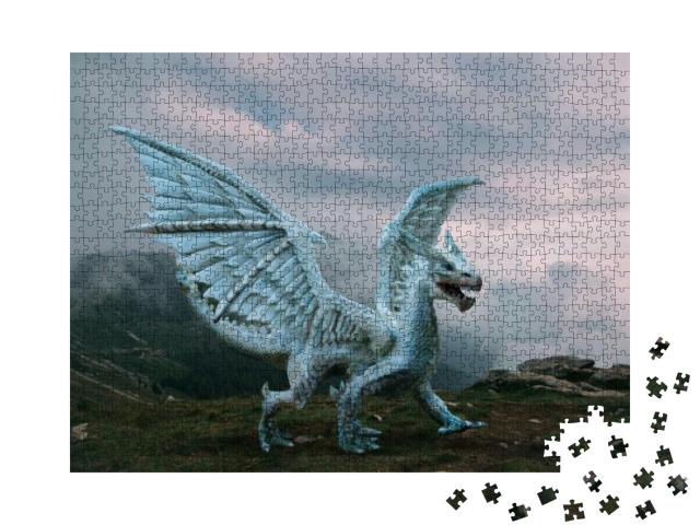 Fantasy Dragon Stands on the Top of the Mountain. a Huge... Jigsaw Puzzle with 1000 pieces