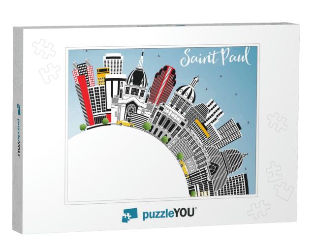 Saint Paul Minnesota City Skyline with Gray Buildings, Bl... Jigsaw Puzzle