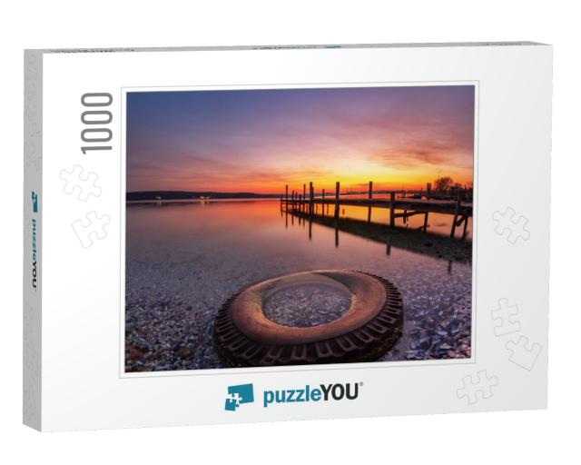Small Dock & Boat At the Lake, Sunset Shot... Jigsaw Puzzle with 1000 pieces