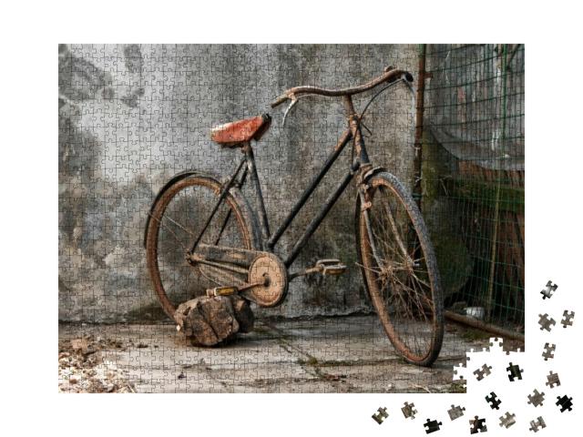 Old Rusty Bicycle Over a Grunge Background... Jigsaw Puzzle with 1000 pieces